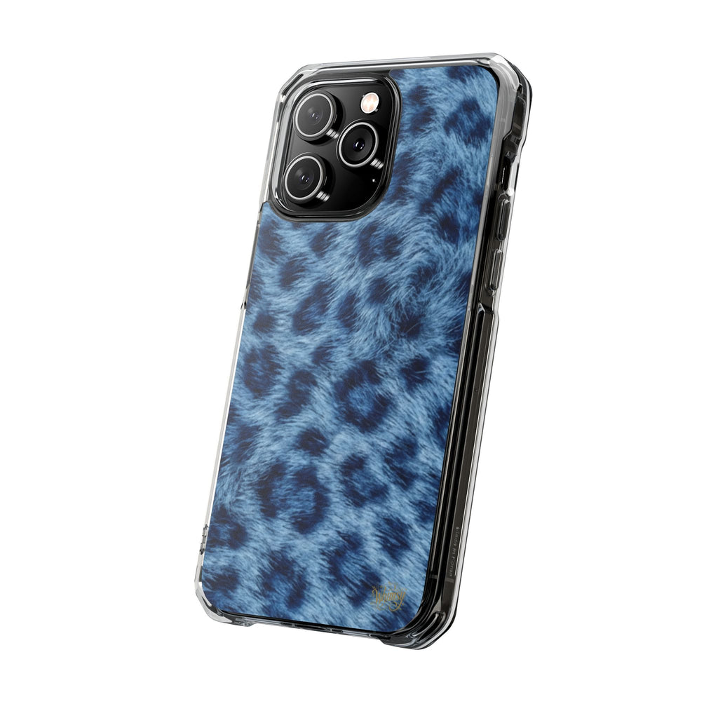 Blue Leopard Print Magnetic Clear Impact Phone Case