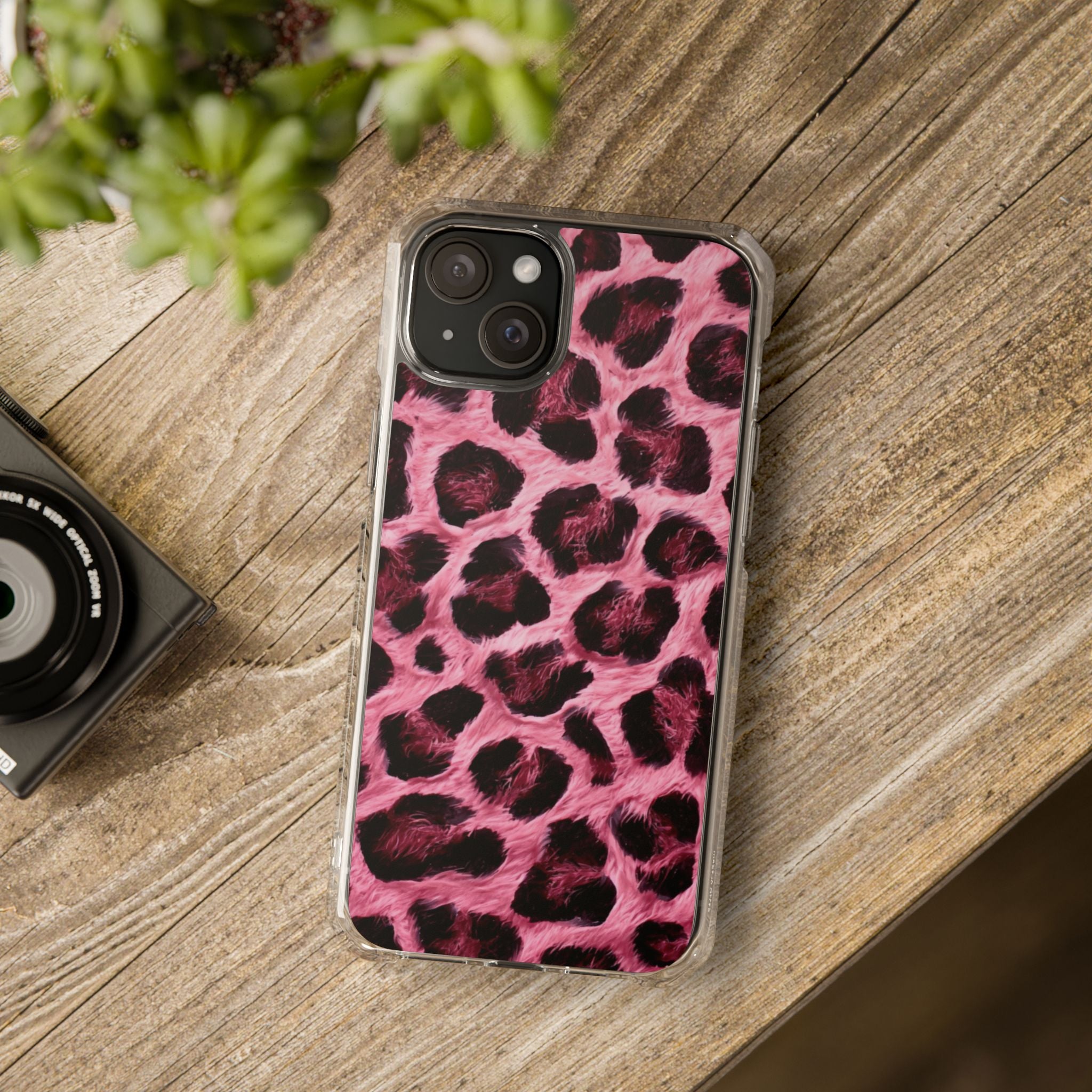 Pink Leopard Magnetic Clear Impact Phone Case