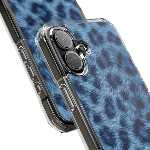 Blue Leopard Print Magnetic Clear Impact Phone Case
