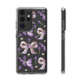 Clear Impact-Resistant Phone Case — Purple Butterflies, Bows & Pearls