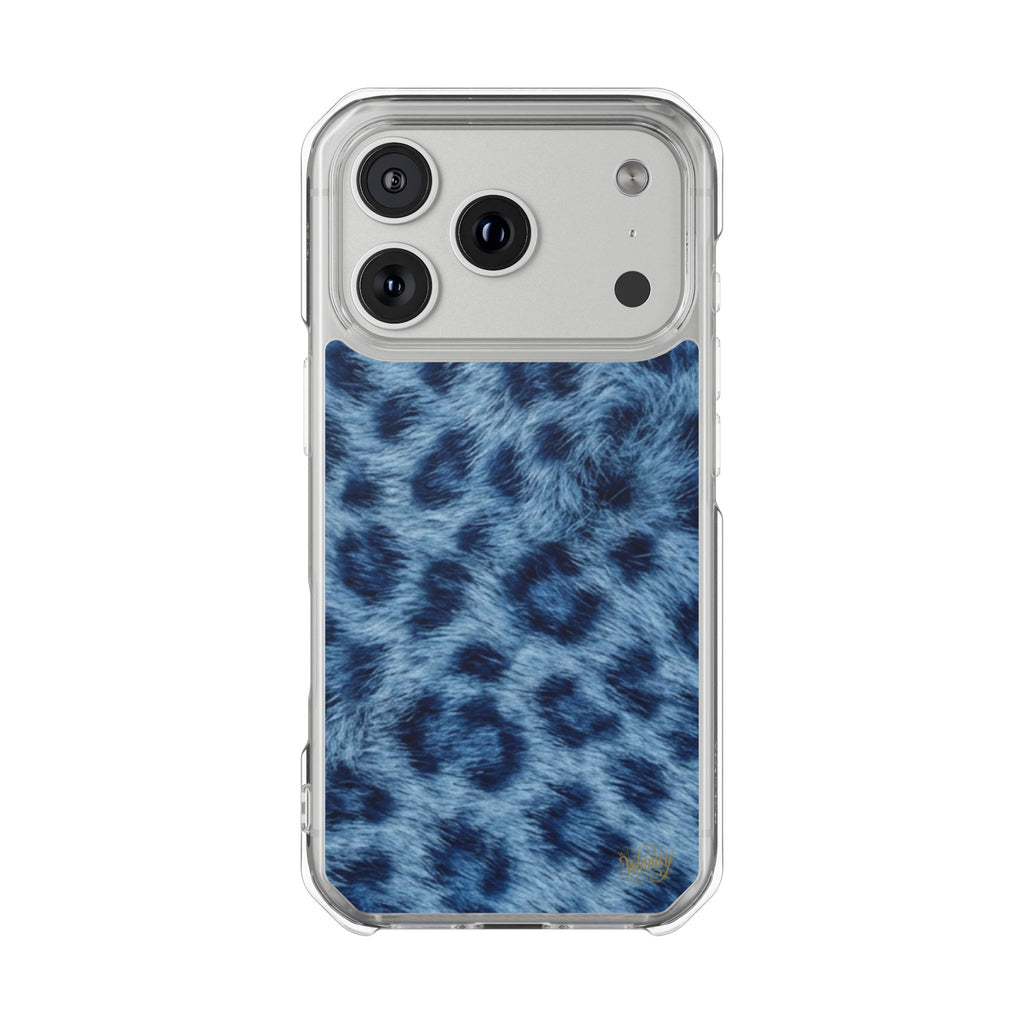 Blue Leopard Print Magnetic Clear Impact Phone Case