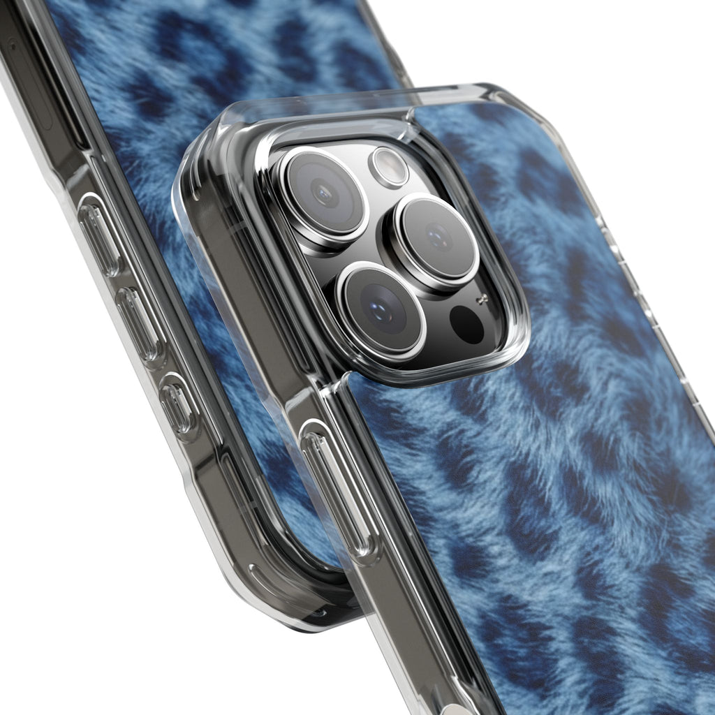 Blue Leopard Print Magnetic Clear Impact Phone Case