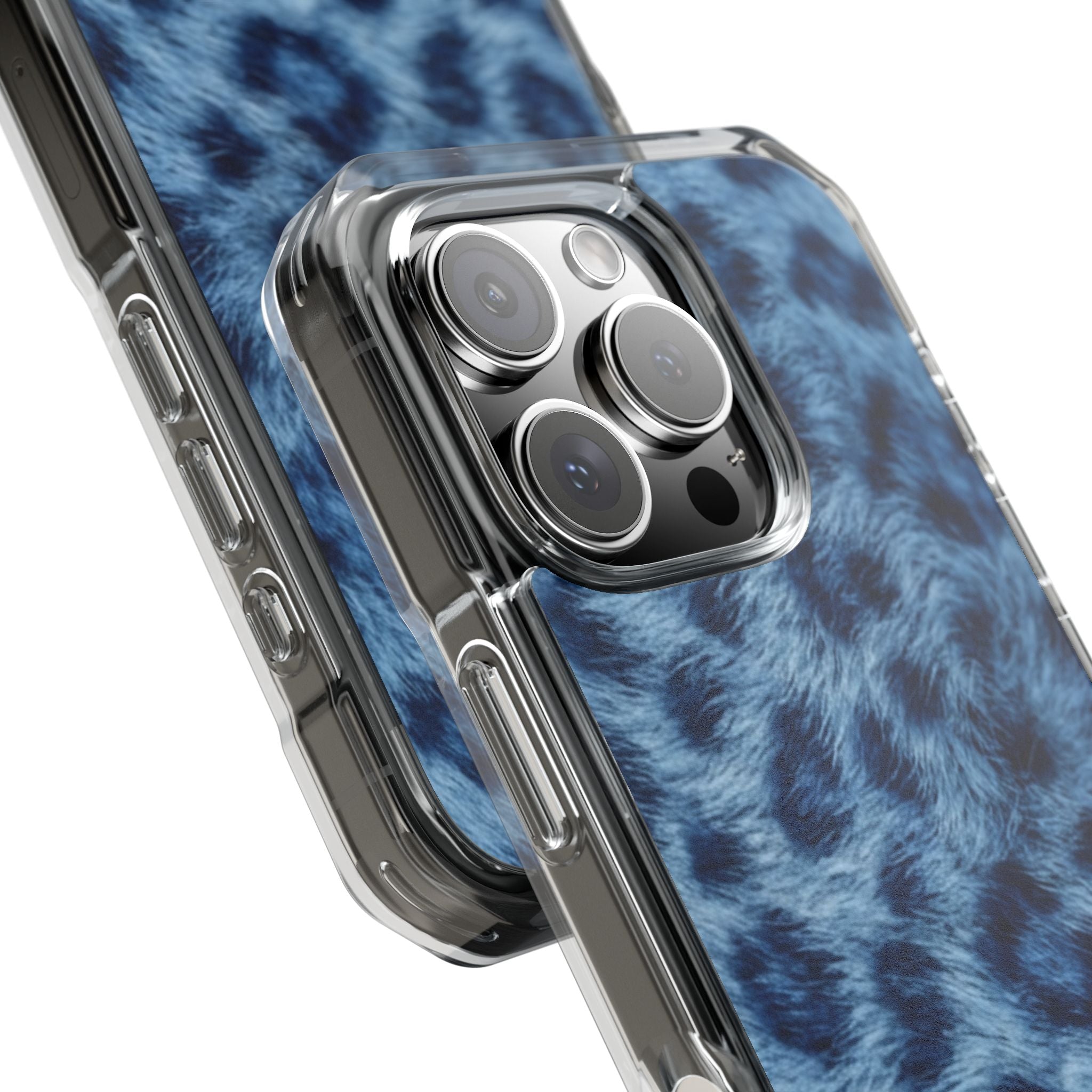 Blue Leopard Print Magnetic Clear Impact Phone Case