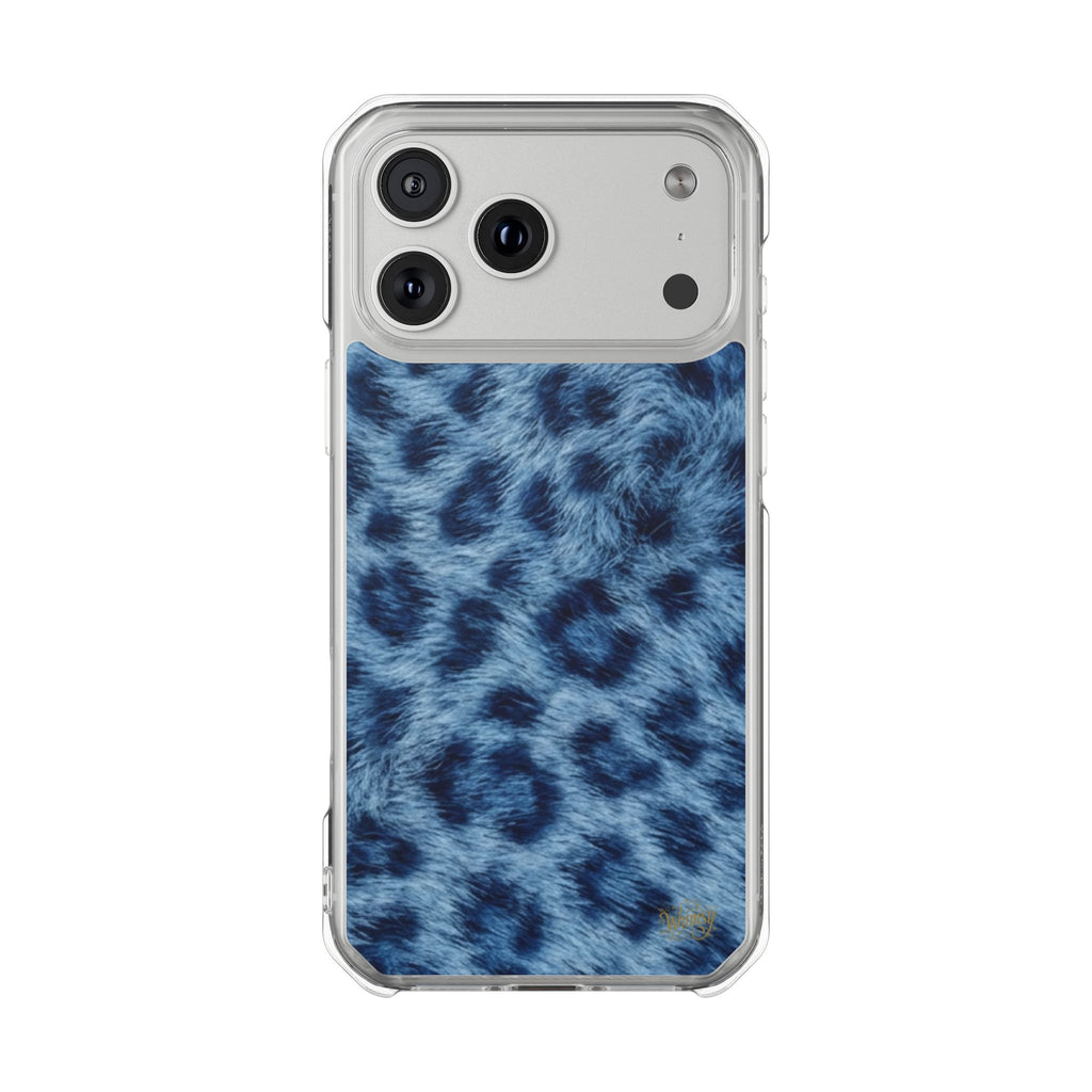 Blue Leopard Print Magnetic Clear Impact Phone Case
