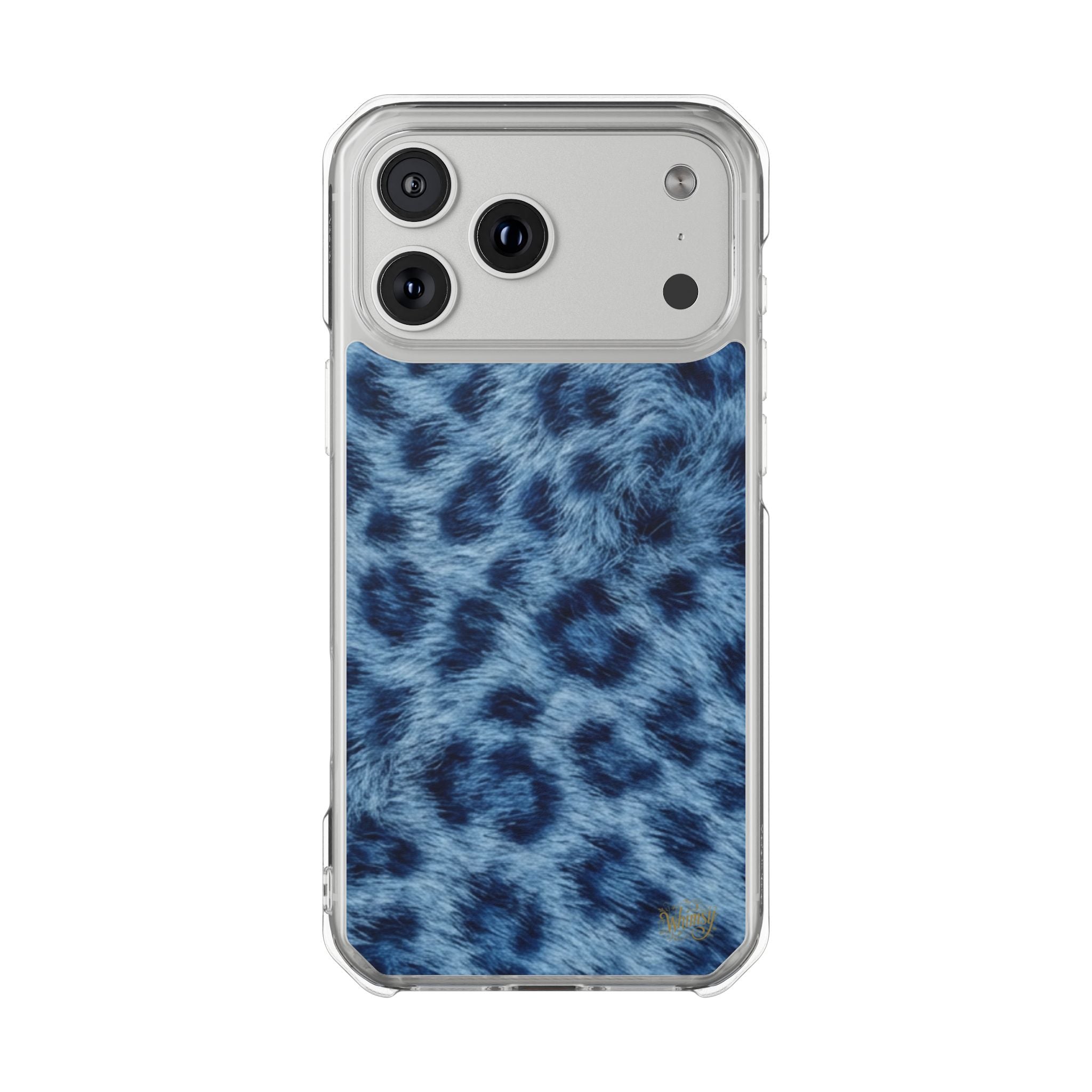 Blue Leopard Print Magnetic Clear Impact Phone Case